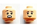 Light Nougat Minifig, Head Dual Sided Brown Eyebrows, White Pupils, Chin Dimple, Smile / Open Mouth Scared Pattern - Stud Recessed