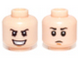 Light Nougat Minifig, Head Dual Sided Black Eyebrows, Open Mouth Evil Grin / Closed Mouth Sad Pattern (SW Young Boba Fett) - Stud Recessed