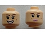 Light Nougat Minifig, Head Dual Sided Female Brown Eyebrows, Beauty Marks, Pink Lips, Closed Mouth / Open Mouth Pattern (SW Padme Amidala) - Stud Recessed
