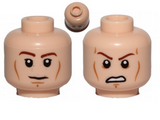 Light Nougat Minifig, Head Dual Sided Brown Eyebrows, Black Eyes with Pupils, Wrinkles, Sad / Angry Pattern (SW Anakin) - Stud Recessed