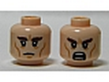 Light Nougat Minifig, Head Dual Sided Brown Eyebrows, Black Eyes with Pupils, Wrinkles, Calm / Shouting Pattern (Thranduil) - Stud Recessed