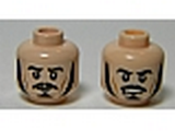 Light Nougat Minifig, Head Dual Sided LotR Bard Long Black Sideburns, Moustache, Goatee, Frowning / Angry Pattern - Stud Recessed