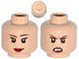 Light Nougat Minifig, Head Dual Sided Female Brown Eyebrows, Eyelashes, Red Lips, Smile / Angry Pattern (Batgirl) - Stud Recessed
