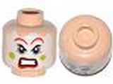 Light Nougat Minifig, Head Face Paint with Red Lips and Eyebrows, Green Cheeks, Angry Pattern - Stud Recessed