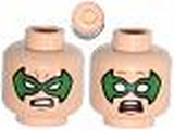 Light Nougat Minifig, Head Dual Sided Male Mask Green with Eye Holes and Determined / Scared Pattern (Robin) - Stud Recessed
