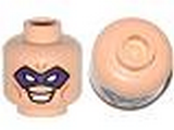 Light Nougat Minifig, Head Male Mask Purple with Eye Holes, Forehead Lines and Open Mouth Smile with Teeth Pattern (The Riddler) - Stud Recessed