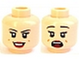 Light Nougat Minifig, Head Dual Sided Female Black Eyebrows, Eyelashes, Red Lips, Dimples, Smile / Scared Pattern (Mary Jane 5) - Stud Recessed