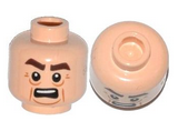 Light Nougat Minifigure, Head Male Brown Thick Eyebrows, Lines under Eyes, Cheek Lines and Open Mouth with Teeth Pattern (Victor) - Hollow Stud