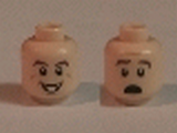 Light Nougat Minifig, Head Dual Sided Brown Eyebrows, White Pupils, Smile with Teeth / Scared Pattern (Ray Stantz) - Stud Recessed