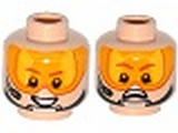 Light Nougat Minifig, Head Dual Sided Orange Visor, Brown Eyebrows, Chin Strap, Headset, Smile / Scared Pattern - Stud Recessed