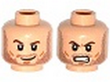 Light Nougat Minifig, Head Dual Sided Beard Stubble, Brown Eyebrows, Smile / Angry Bared Teeth Pattern - Stud Recessed