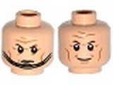 Light Nougat Minifig, Head Dual Sided Brown Eyebrows, Cheek Lines, Forehead Lines, Smile / Determined, Chin Strap Pattern - Stud Recessed