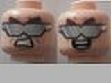 Light Nougat Minifig, Head Dual Sided Thick Brown Eyebrows, Silver Sunglasses, Angry Bared Teeth / Open Mouth Smile Pattern (Doc Ock) - Stud Recessed