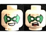 Light Nougat Minifig, Head Dual Sided Male Mask Green with Eye Holes and Smile / Scared Pattern (Robin) - Stud Recessed