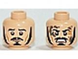 Light Nougat Minifig, Head Dual Sided LotR Bard Long Black Sideburns, Moustache, Goatee, Frowning / Angry with Mud Splotches Pattern - Stud Recessed