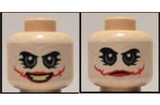 Light Nougat Minifig, Head Dual Sided White Mask with Green Eyes, Red Scars, Open / Closed Mouth Pattern (Joker) - Stud Recessed