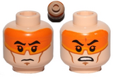 Light Nougat Minifig, Head Dual Sided Orange Visor, Black Eyebrows, Determined / Angry Pattern (SW Clone Pilot) - Stud Recessed