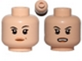 Light Nougat Minifig, Head Dual Sided Female Black Eyebrows, Light Orange Lips and Beauty Mark / Open Mouth Pattern - Stud Recessed
