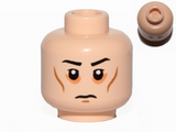 Light Nougat Minifig, Head Black Eyebrows, White Pupils, Cheek Lines, Circles around Eyes, Frown Pattern - Stud Recessed