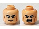 Light Nougat Minifig, Head Dual Sided Black Thick Eyebrows, Cheek Lines, Closed Mouth / Open Mouth with Teeth Pattern - Stud Recessed