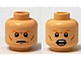 Light Nougat Minifig, Head Dual Sided Orange Eyebrows, Cheek Lines, Closed Mouth / Open Mouth with Teeth Pattern - Stud Recessed