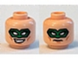 Light Nougat Minifig, Head Dual Sided Male Mask Green with Eye Holes and Smirk / Frown Pattern - Stud Recessed