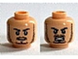 Light Nougat Minifig, Head Dual Sided Beard Stubble, Black Eyebrows, Smirk / Angry Bared Teeth Pattern (Quicksilver) - Stud Recessed