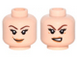 Light Nougat Minifig, Head Dual Sided Female Brown Eyebrows, Eyelashes, Light Brown Lips, Smile / Angry Pattern - Stud Recessed