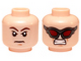 Light Nougat Minifig, Head Dual Sided Brown Eyebrows, Stern Expression / Dark Red Goggles, Clenched Teeth Pattern (Hawkeye) - Stud Recessed