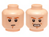 Light Nougat Minifig, Head Dual Sided Dark Orange Eyebrows and Chin Dimple, Neutral / Angry, Bared Teeth Pattern - Stud Recessed