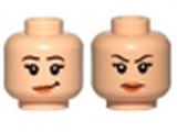 Light Nougat Minifig, Head Dual Sided Female Brown Eyebrows, Eyelashes, Pink Lips, Smile / Frown Pattern (Leia) - Stud Recessed
