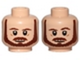 Light Nougat Minifig, Head Dual Sided Beard, Brown Eyebrows, Moustache, White Pupils, Neutral / Raised Left Eyebrow Pattern (SW Qui-Gon) - Stud Recessed