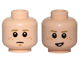 Light Nougat Minifig, Head Dual Sided Male Freckles, Concern / Crooked Smile Pattern (SW Anakin) - Stud Recessed