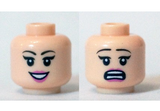 Light Nougat Minifig, Head Dual Sided Female Black Eyelashes, Dark Pink Lips, Smile with Teeth / Open Mouth Scared Pattern (Daphne) - Stud Recessed