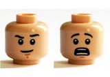 Light Nougat Minifig, Head Dual Sided Black Eyebrows, Chin Dimple, Neutral / Scared Pattern (Fred) - Stud Recessed