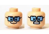 Light Nougat Minifig, Head Dual Sided Female Freckles, Blue Tinted Glasses, Smiling / Scared Clenched Teeth Pattern (Velma) - Stud Recessed