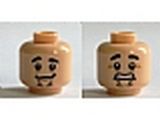 Light Nougat Minifig, Head Dual Sided Black Eyebrows, Chin Stubble, Goofy Smile / Scared Clenched Teeth Pattern (Shaggy) - Stud Recessed