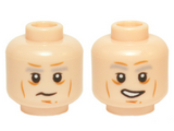 Light Nougat Minifig, Head Dual Sided Gray Eyebrows, Lines, White Pupils, Neutral / Open Mouth Lopsided Grin Pattern (Han Solo) - Stud Recessed
