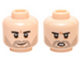Light Nougat Minifig, Head Dual Sided Black Eyebrows, Black Stubble, White Pupils Smiling / Open Mouth Scowling Pattern (SW Poe Dameron) - Stud Recessed