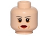 Light Nougat Minifig, Head Female with Dark Gray Eyebrows, Red Lips, Cheek Lines Pattern - Stud Recessed