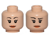 Light Nougat Minifig, Head Dual Sided Female with Black Eyebrows, Pink Lips, Smile / Concern with Raised Right Eyebrow Pattern - Stud Recessed