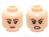 Light Nougat Minifig, Head Dual Sided Female Brown Eyebrows, Eyelashes, Orange Lips, Neutral / Angry Pattern (Chell) - Stud Recessed