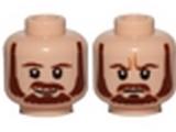 Light Nougat Minifig, Head Dual Sided Beard, Brown Eyebrows, Moustache, White Pupils, Smile / Frown Pattern (SW Qui-Gon) - Stud Recessed
