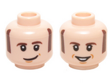 Light Nougat Minifigure, Head Dual Sided Dark Brown Sideburns and Eyebrows, White Pupils with Lopsided / Open Smile Pattern (Howard Wolowitz) - Hollow Stud