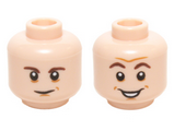 Light Nougat Minifig, Head Dual Sided Dark Brown Eyebrows, Chin Dimple with Smile / Open Mouth Smile Pattern (Sheldon Cooper) - Stud Recessed