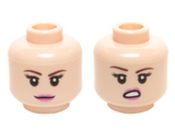 Light Nougat Minifigure, Head Dual Sided Female Dark Brown Eyebrows, Dark Pink Lips with Closed Mouth Smile / Open Mouth Lip Raised Pattern (Penny) - Hollow Stud