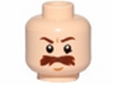 Light Nougat Minifig, Head Moustache Brown Bushy Large, Brown Eyebrows, White Pupils Pattern (SW Trooper) - Stud Recessed