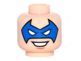 Light Nougat Minifig, Head Male Mask Blue Pointed with Eye Holes and Open Smile Pattern (Trickster) - Stud Recessed
