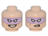 Light Nougat Minifig, Head Dual Sided Mask Lavender with Eye Holes, Vicious Smile / Open Mouth Corner Raised Snarl Pattern (The Riddler) - Stud Recessed