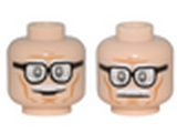 Light Nougat Minifig, Head Dual Sided Black Frame Glasses, White Moustache, Wrinkles, Cheek Lines, Smile / Frown Pattern (Alfred) - Stud Recessed